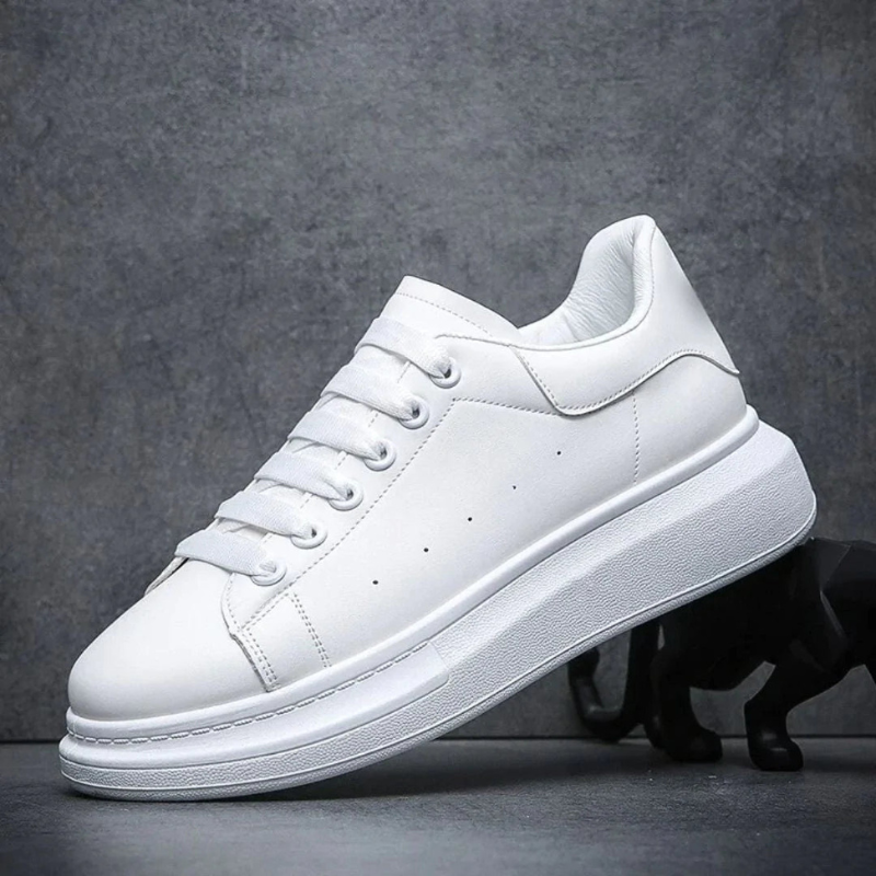 Men's Platform Sneakers – Lace-Up Chunky Sole White Casual Sneakers for Everyday Streetwear