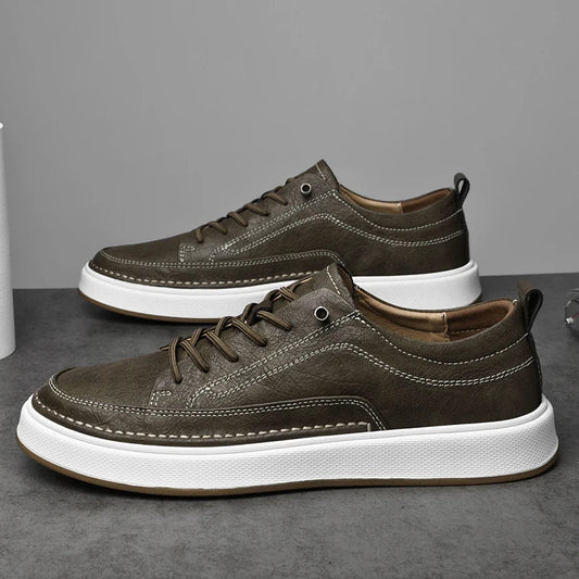 Men's Leather Sneakers – Lace-Up Low Top Leather Fashion Sneakers for Casual & Everyday Wear