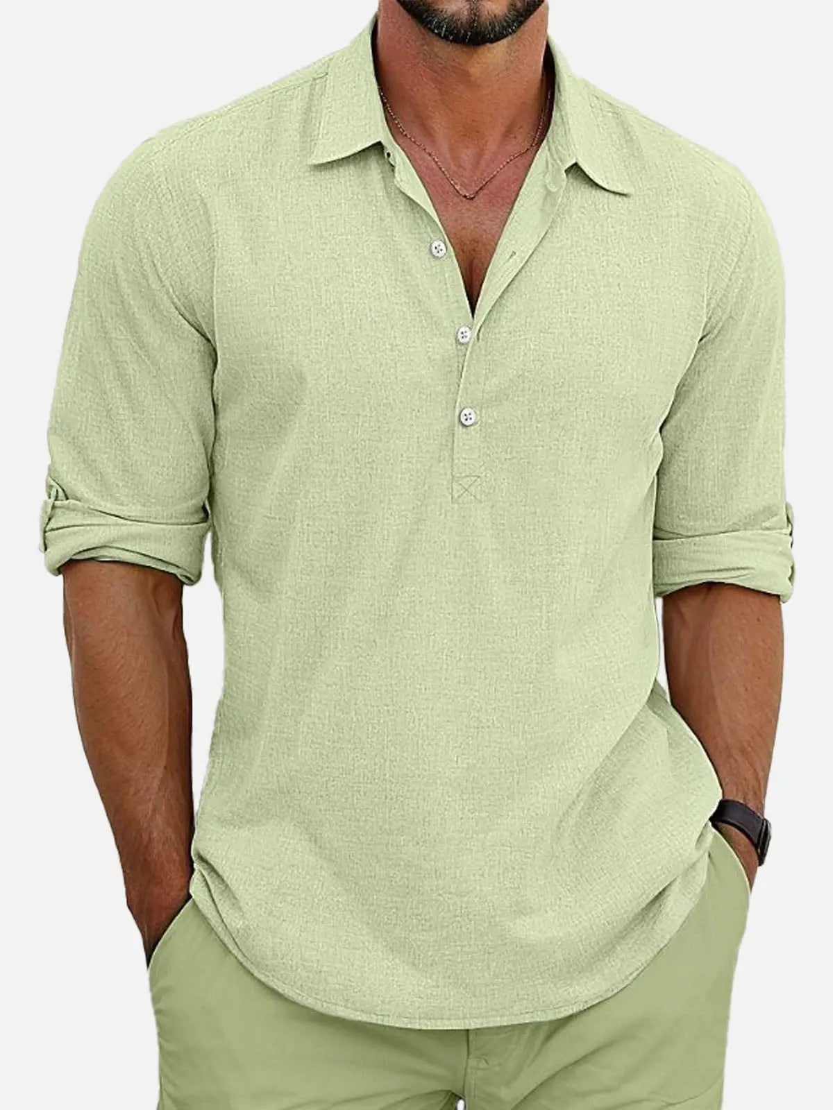 Classic Cotton | Men's Long Sleeve Popover Shirt with Spread Collar | Versatile Style for Casual and Smart-Casual Wear