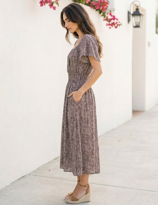 Elegant Midi Dress | Limited Edition Woven Dress with Flutter Sleeves | Comfortable Fit for Everyday Style