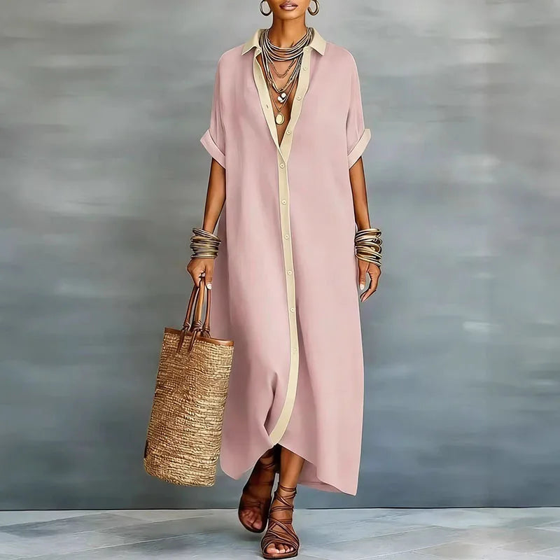 Gemma Collection | Women's Dress - Linen Long Shirt Sundress with Relaxed Fit | Lightweight and Breathable for Effortless Summer Style