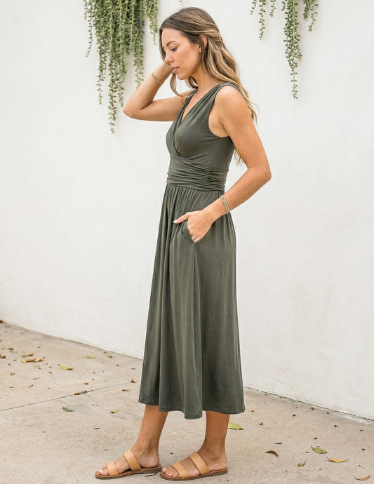 Giulia Collection | Midi Dress with Surplice Neckline & Pockets | Luxuriously Soft Fabric for Comfort
