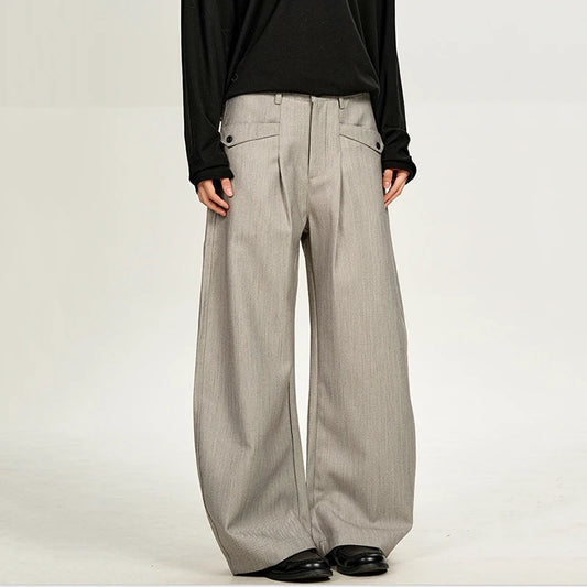 Grey Double Pleat Bootcut Pants for Men – Loose Fit Casual Dress Trousers