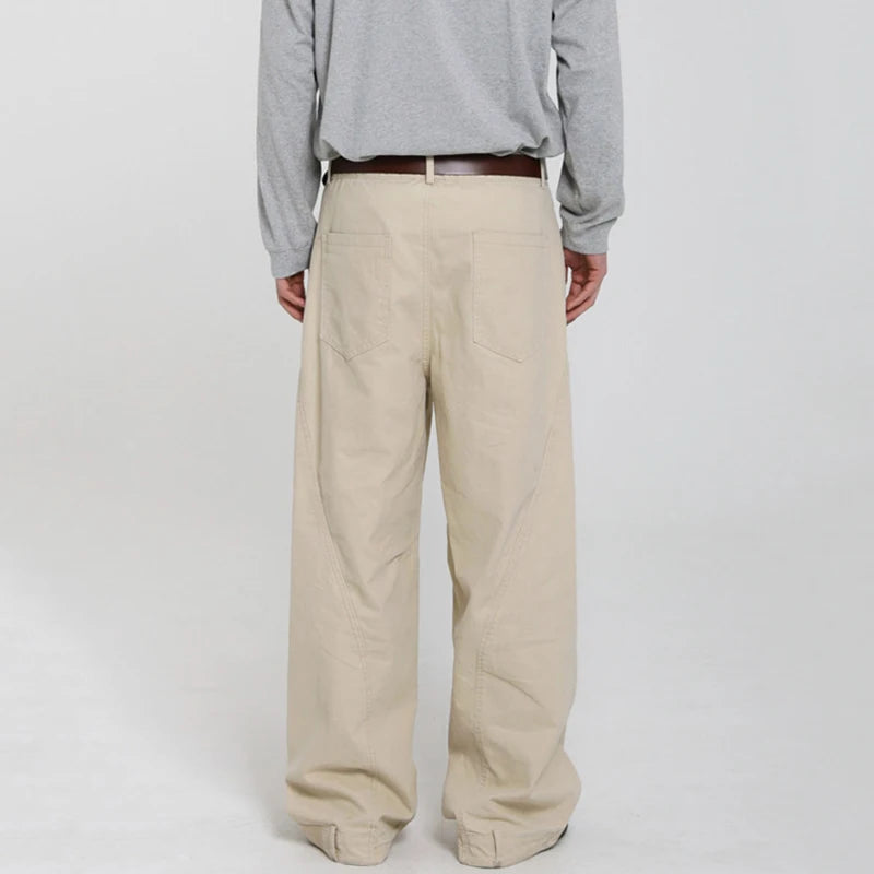 Men's Wide Leg Jeans - Cleanfit Washed Loose Fit Casual Solid Color Streetwear Trousers