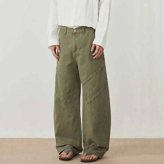 Men's Curved Cargo Pants - American Washed Loose Fit Vintage 3D Deconstructed Trousers