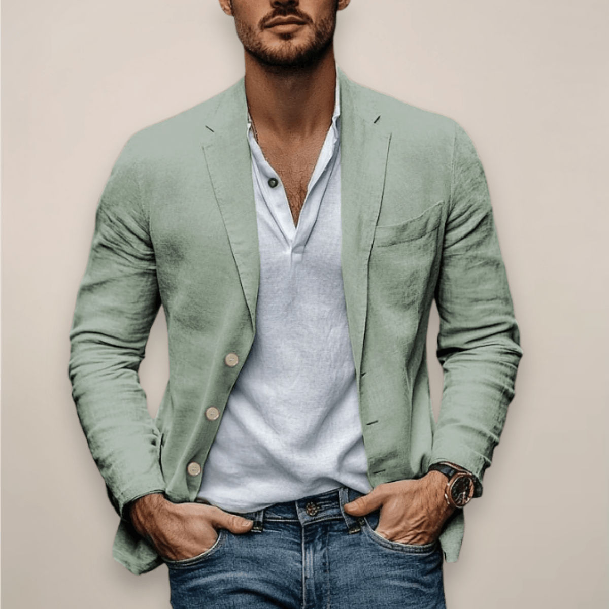 Linen Blazer Men | Tailored Blazer Jacket with Notched Lapels | Lightweight Design for Smart Casual Style