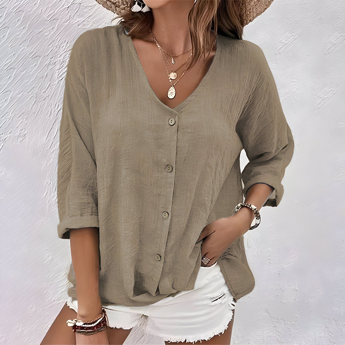 Marcia | Relaxed Button-Up Blouse with Soft V-Neckline | Casual Sophistication for Everyday Wear