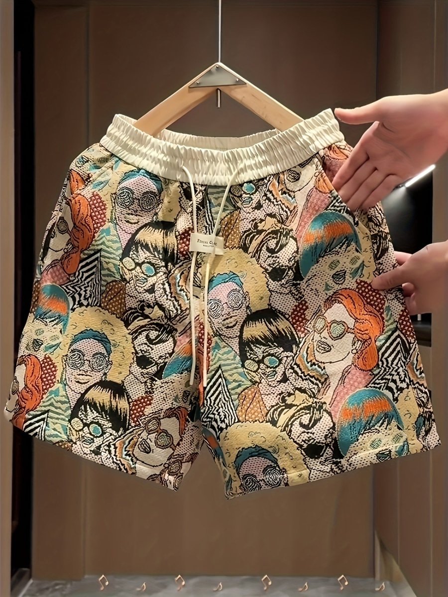 Men's Graphic Print Shorts – Relaxed Fit Elastic Waist Drawstring Streetwear Shorts for Summer