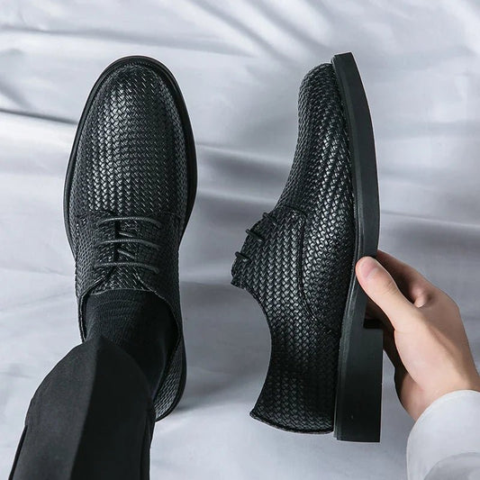 Men's Woven Texture Dress Shoes β Lace-Up Rounded Toe Oxford Shoes for Smart Casual & Formal Wear