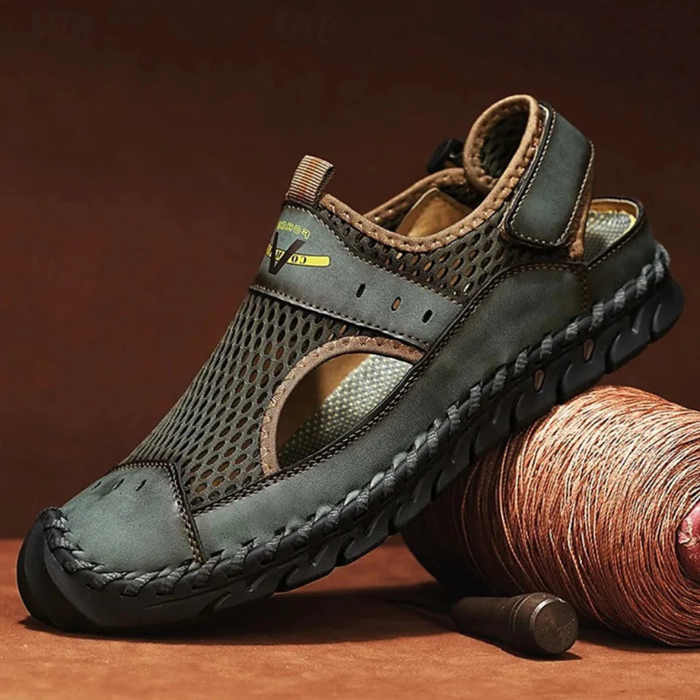 Men's Mesh Closed Toe Sandals – Adjustable Velcro Strap Athletic Sandals with Non-Slip Rubber Outsole
