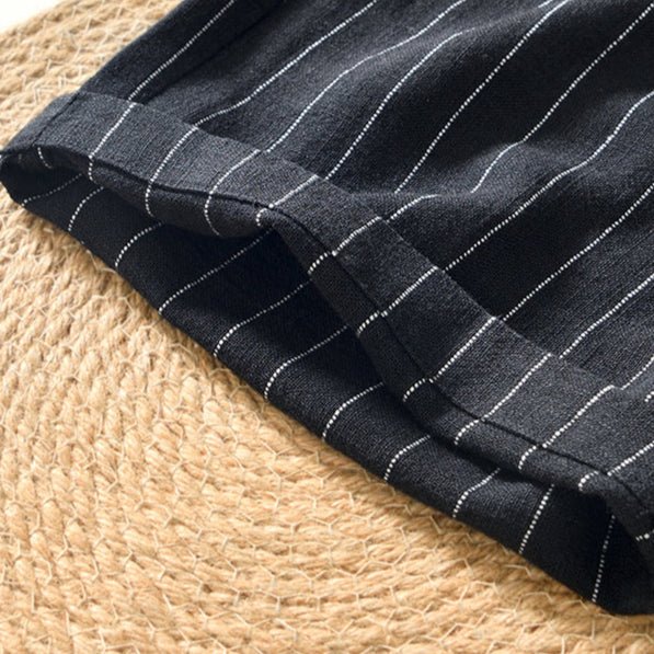 Men's Pinstripe Shorts – Relaxed Fit Drawstring Summer Shorts with Cuffed Hem for Casual WearMen's Pinstripe Shorts – Relaxed Fit Drawstring Summer Shorts with Cuffed Hem for Casual Wear