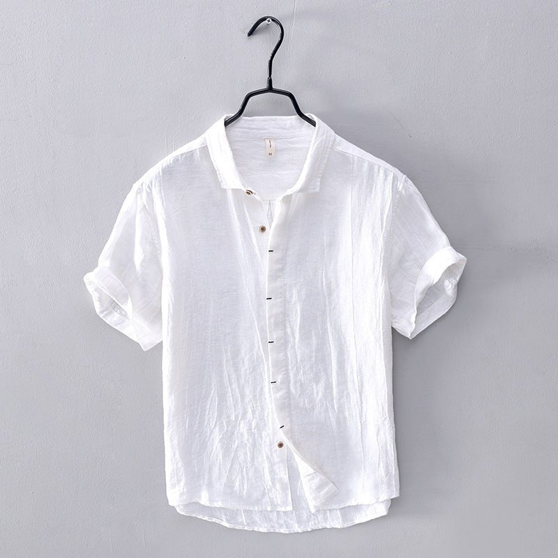 Men's Short Sleeve Linen Shirt – Relaxed Fit Button-Up Linen Shirt with Rolled Cuffs for Summer & Casual Wear
