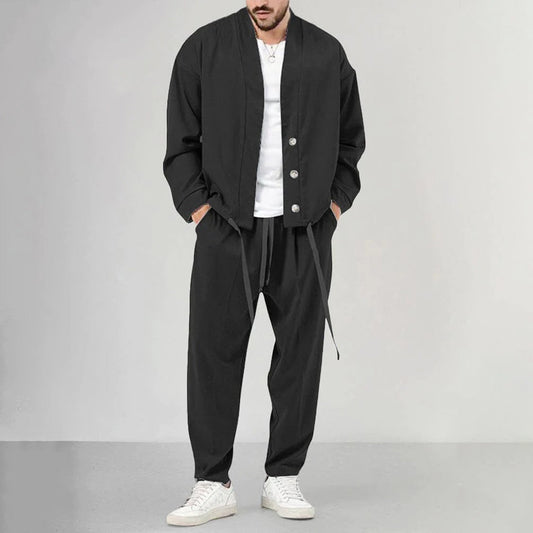 Men's Two Piece Matching Set β Button Front Overshirt & Drawstring Jogger Pants Tracksuit for Casual & Streetwear