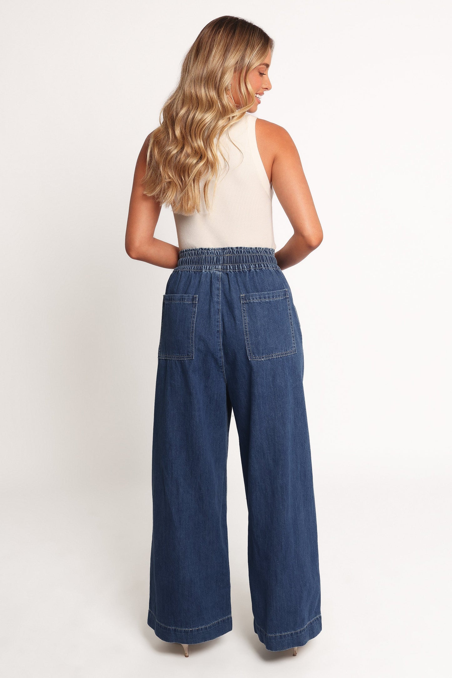 Women's Wide Leg Denim Pants – High Waisted Elastic Waist Cotton Jeans for Casual & Everyday Wear
