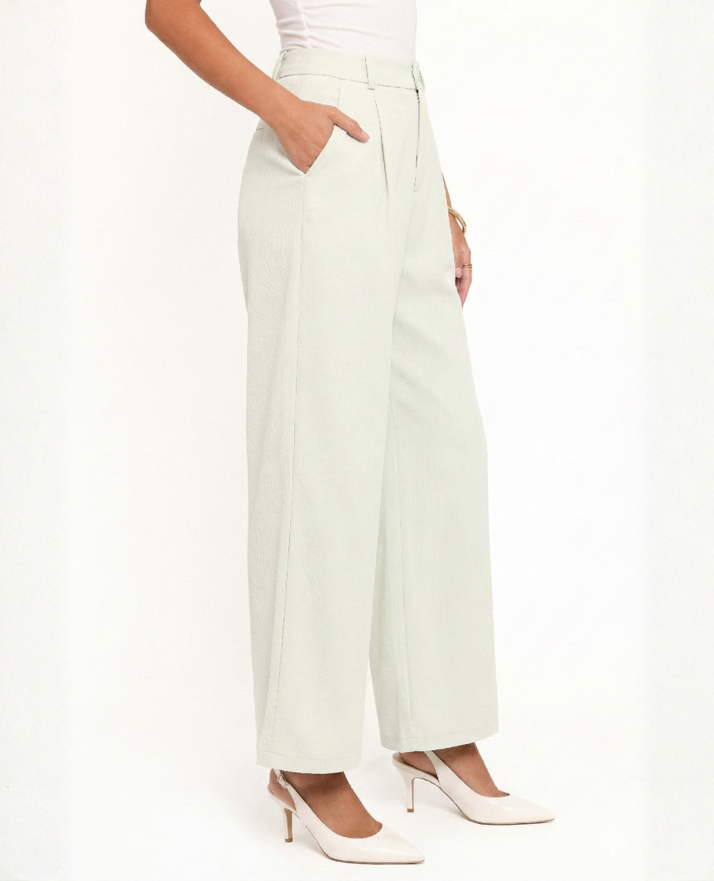 Women's Wide Leg Trousers – High Rise Pleated Sage Green Pants for Casual & Office Wear