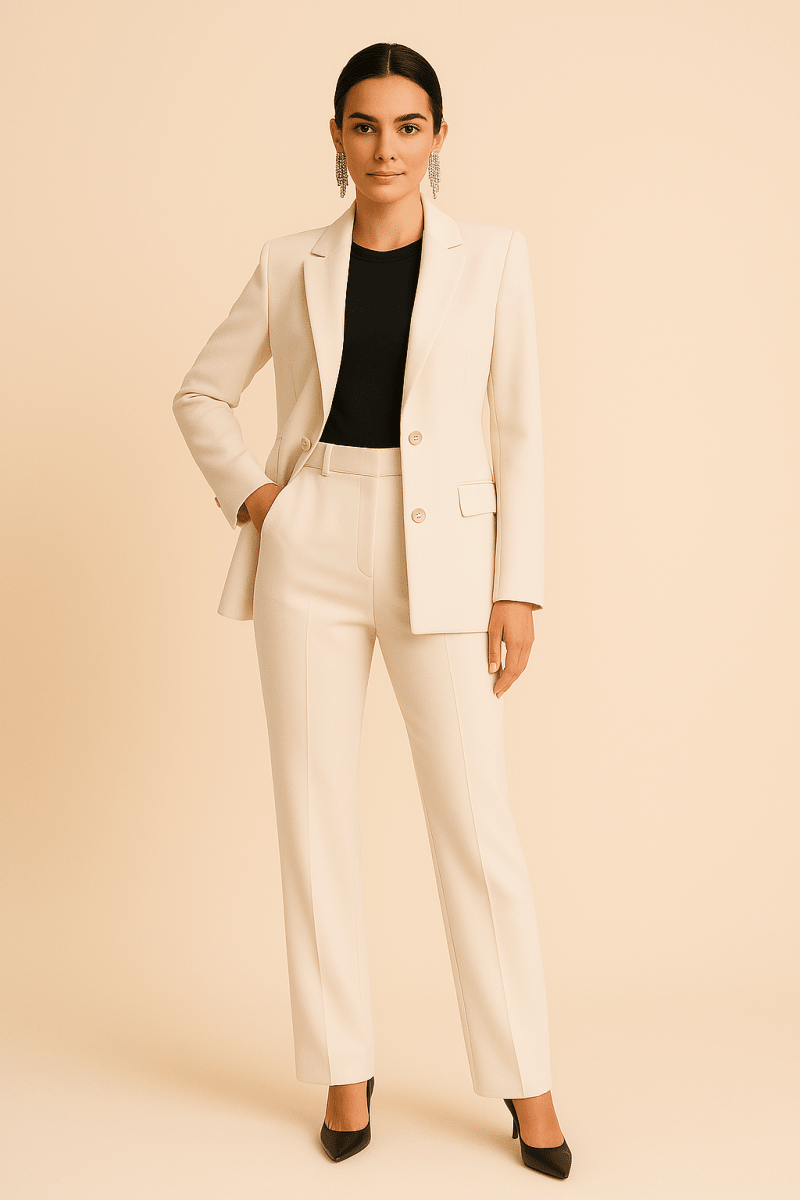 Women's Button-Front Blazer Straight-Cut Trouser Suit Set – Tailored