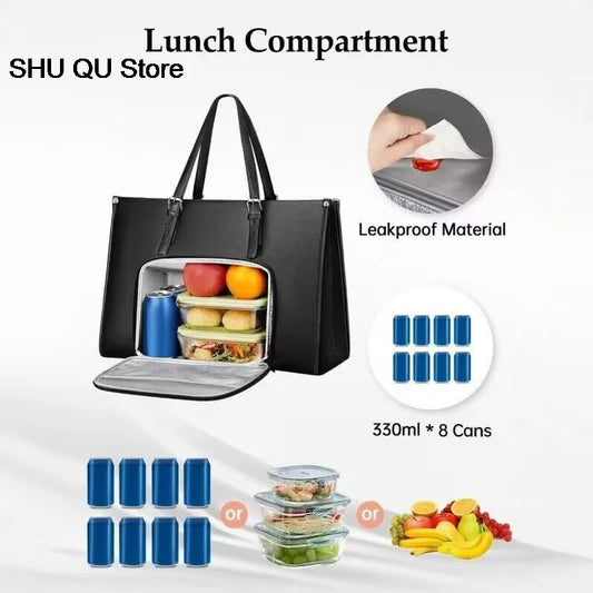 Women's 2-in-1 Tote Bag with Lunch Compartment – 15.6 Inch Work Tote Bag and Insulated Lunch Bag Combo