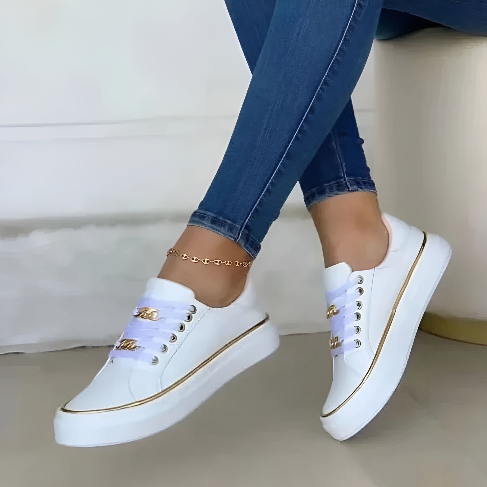 Solène™ Women's Orthopedic Sneakers — Cushioned Support with Gold Accent Detail