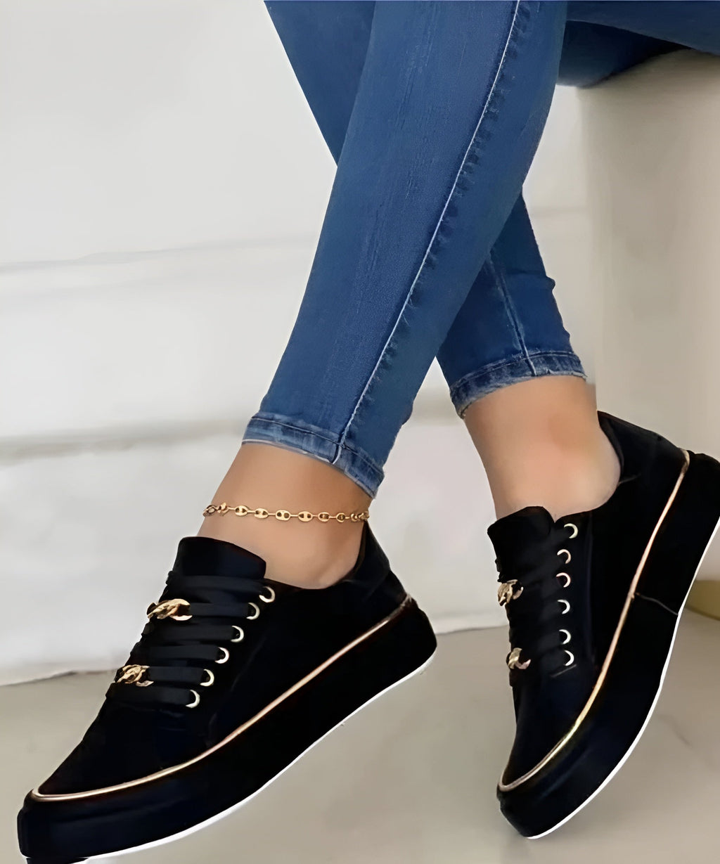 Solène™ Women's Orthopedic Sneakers — Cushioned Support with Gold Accent Detail