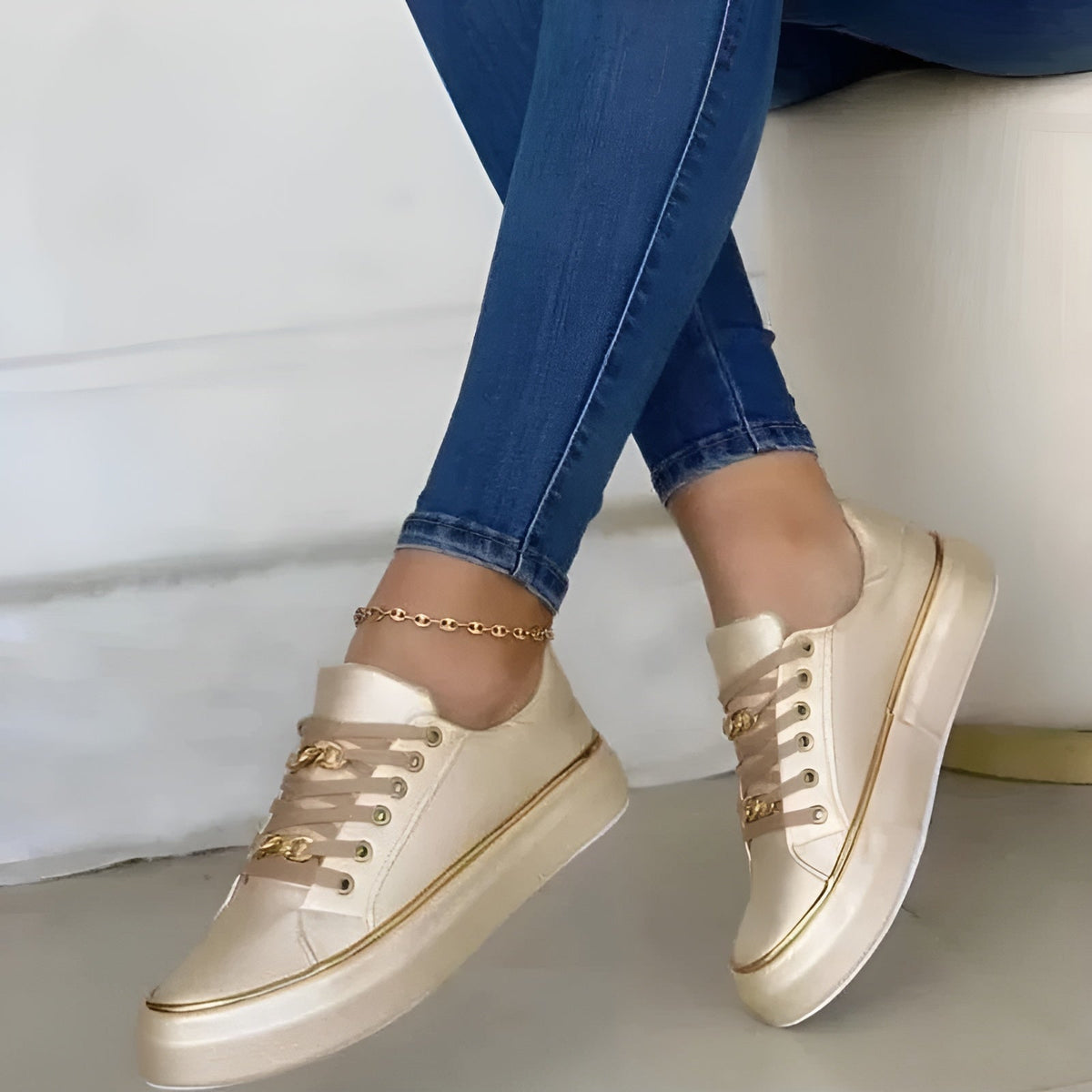 Solène™ Women's Orthopedic Sneakers — Cushioned Support with Gold Accent Detail