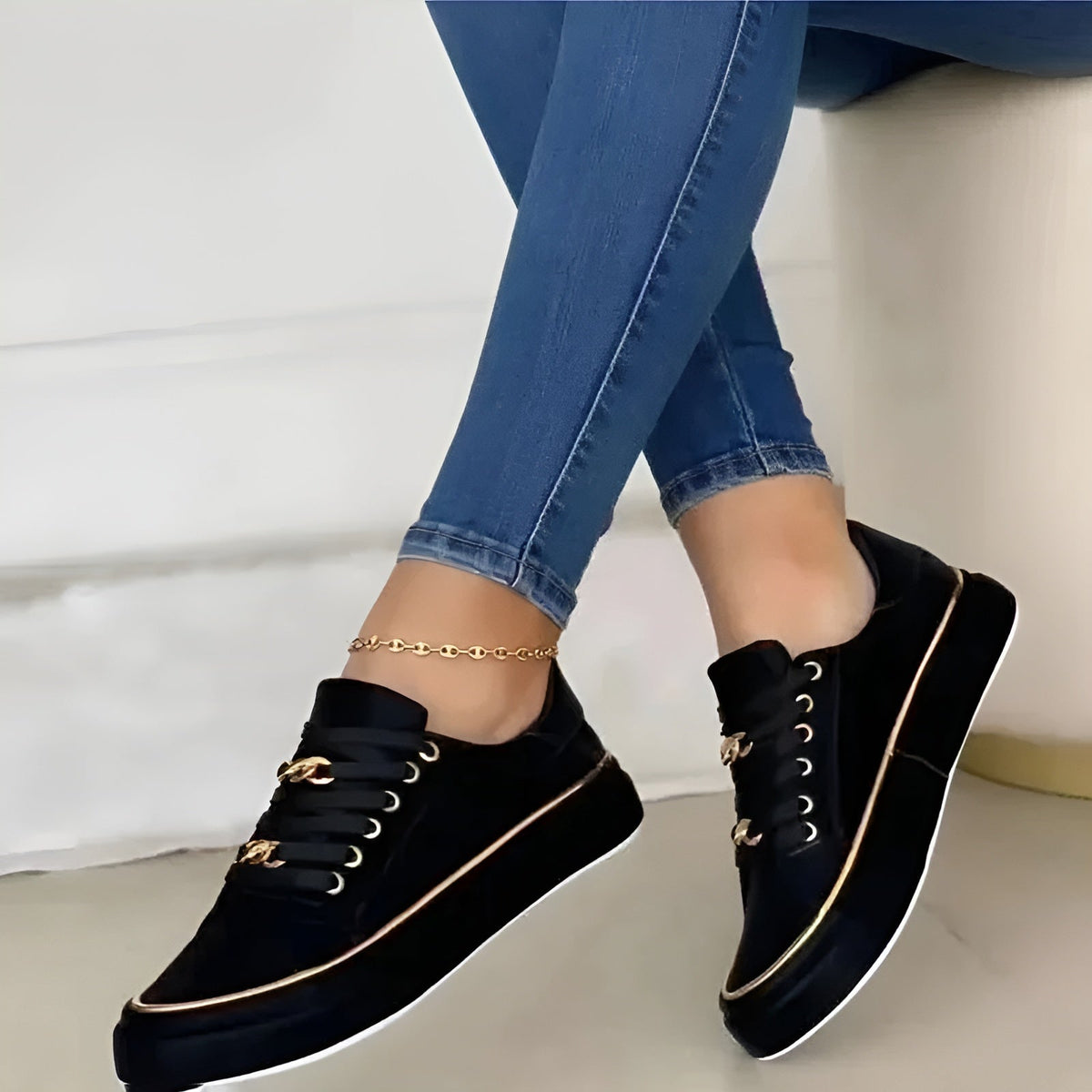 Solène™ Women's Orthopedic Sneakers — Cushioned Support with Gold Accent Detail