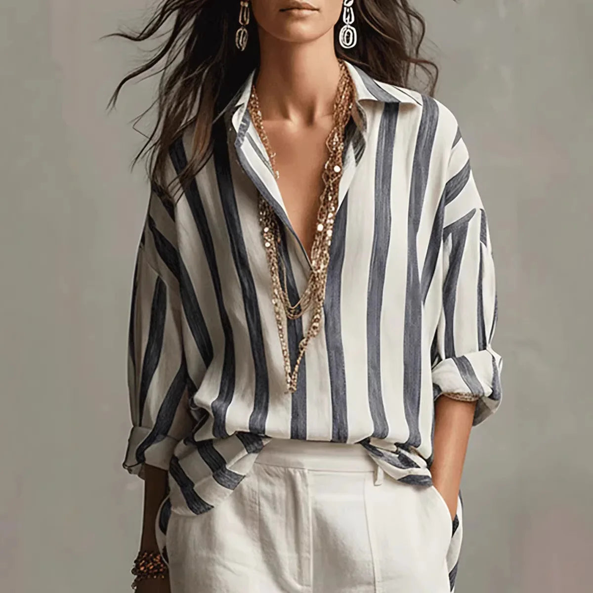 Amaris Collection | Men's Dress Shirt with Striped Design | Lightweight Linen for Effortless Style