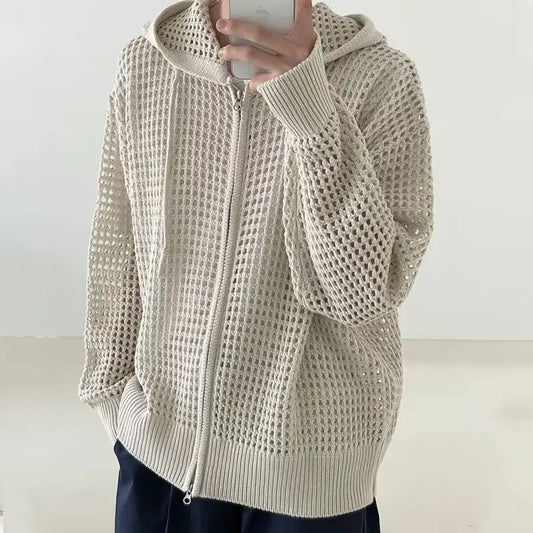 Men's Long Sleeve Open Cardigan Sweater Loose Fit American Vintage Knit Outerwear