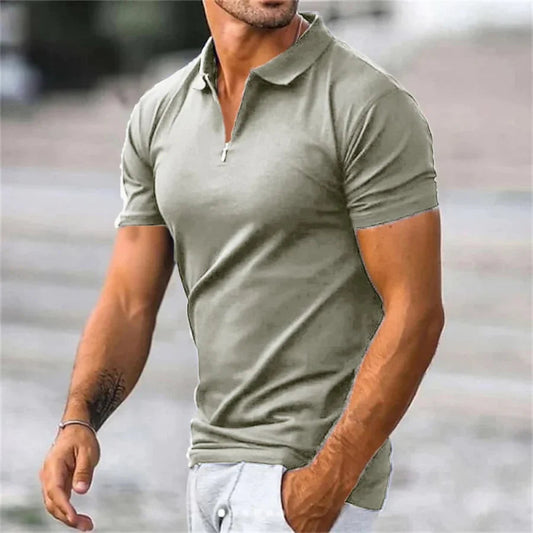Men's Quarter-Zip Polo Shirt – Textured Knit Collared Half-Zip Sweater for Smart Casual Wear