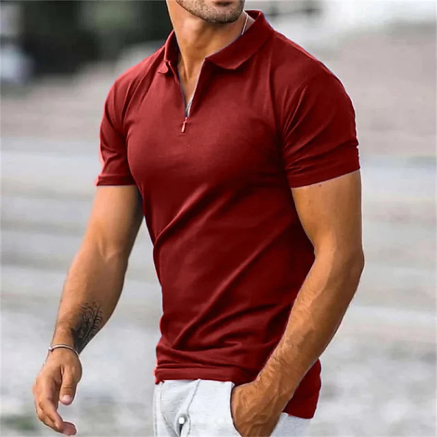 Men's Quarter-Zip Polo Shirt – Textured Knit Collared Half-Zip Sweater for Smart Casual Wear