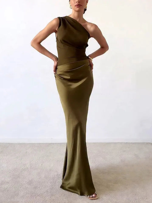 Seraphina™ One Shoulder Pleated Maxi Dress — Elegant Formal Evening Gown