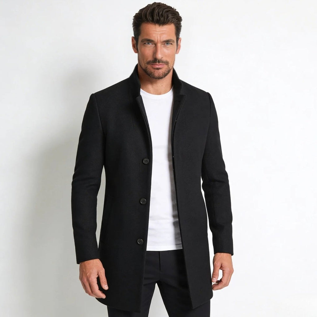 Piere™ Men's Stand Collar Wool-Blend Overcoat — Slim Fit