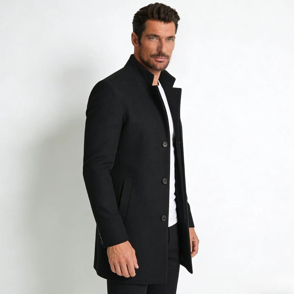 Piere™ Men's Stand Collar Wool-Blend Overcoat — Slim Fit