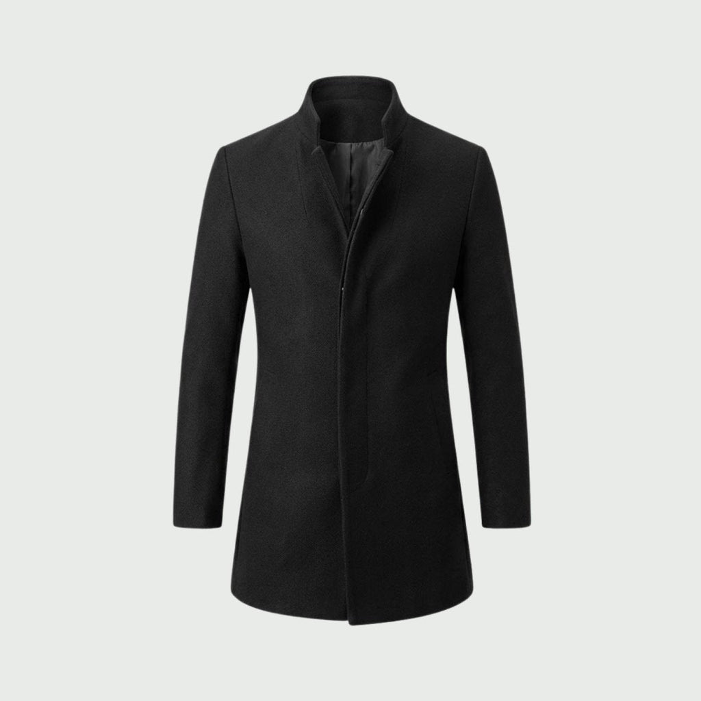 Piere™ Men's Stand Collar Wool-Blend Overcoat — Slim Fit