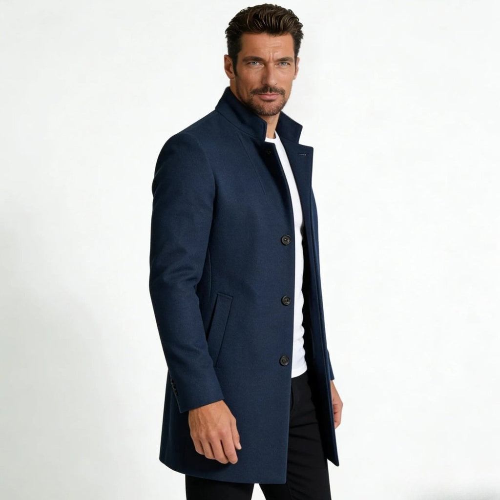 Piere™ Men's Stand Collar Wool-Blend Overcoat — Slim Fit