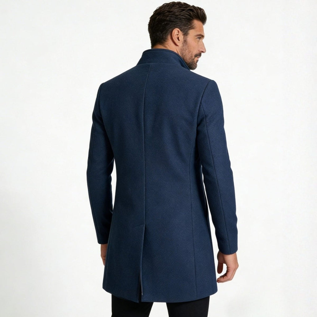 Piere™ Men's Stand Collar Wool-Blend Overcoat — Slim Fit