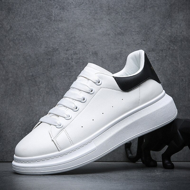 Men's Platform Sneakers – Lace-Up Chunky Sole White Casual Sneakers for Everyday Streetwear