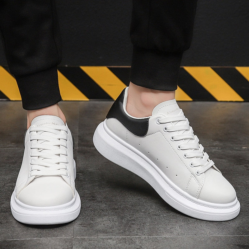 Men's Platform Sneakers – Lace-Up Chunky Sole White Casual Sneakers for Everyday Streetwear