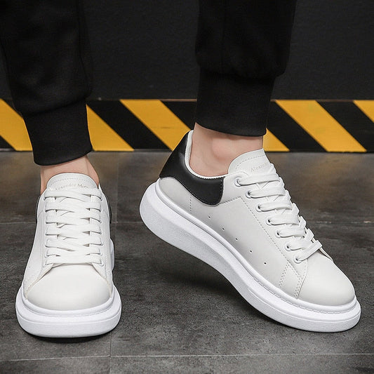 Men's Platform Sneakers – Lace-Up Chunky Sole White Casual Sneakers for Everyday Streetwear