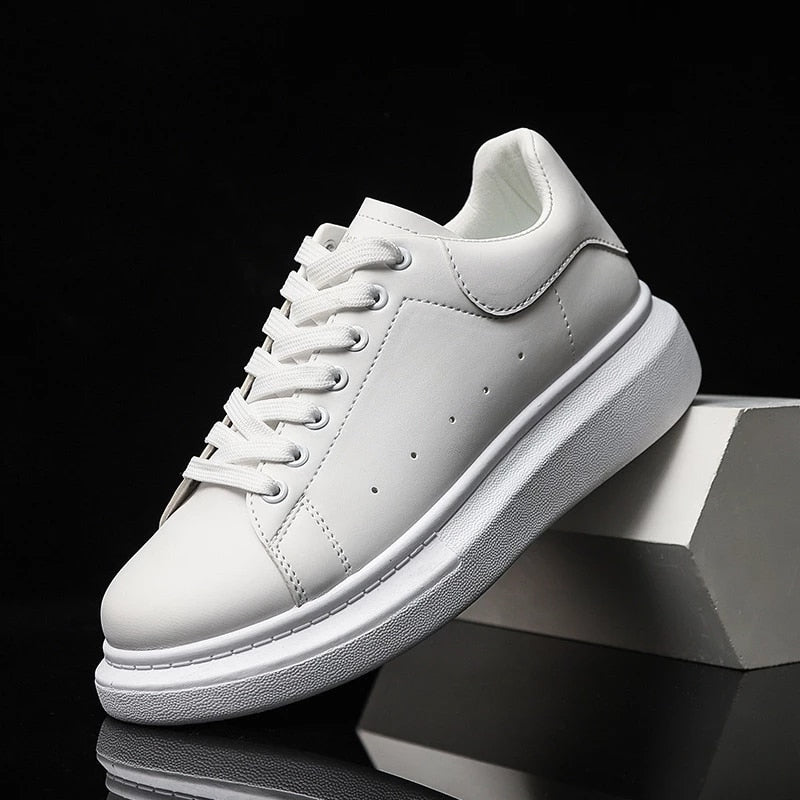 Men's Platform Sneakers – Lace-Up Chunky Sole White Casual Sneakers for Everyday Streetwear