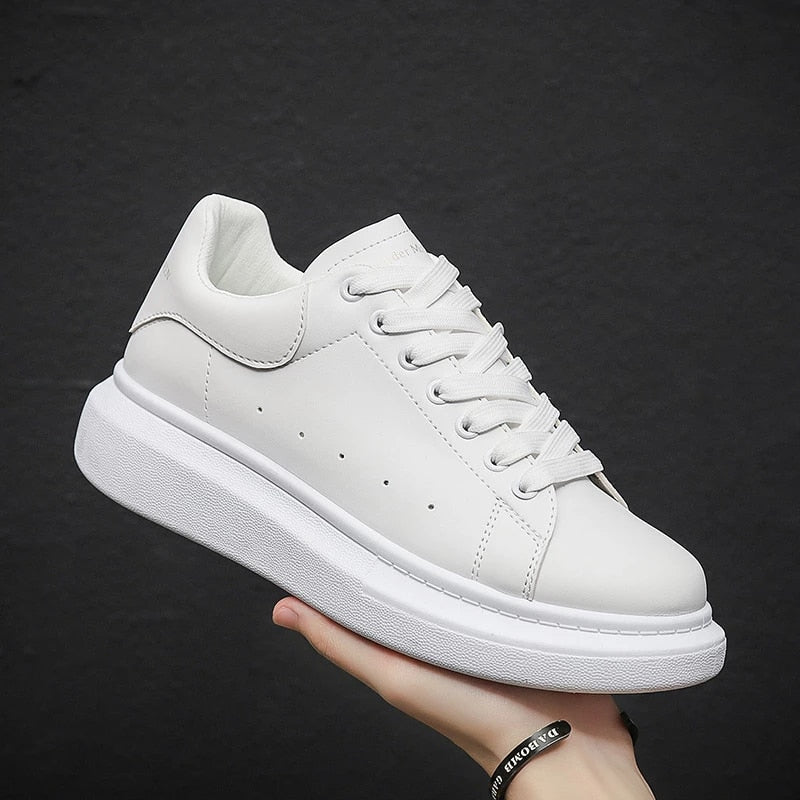 Men's Platform Sneakers – Lace-Up Chunky Sole White Casual Sneakers for Everyday Streetwear