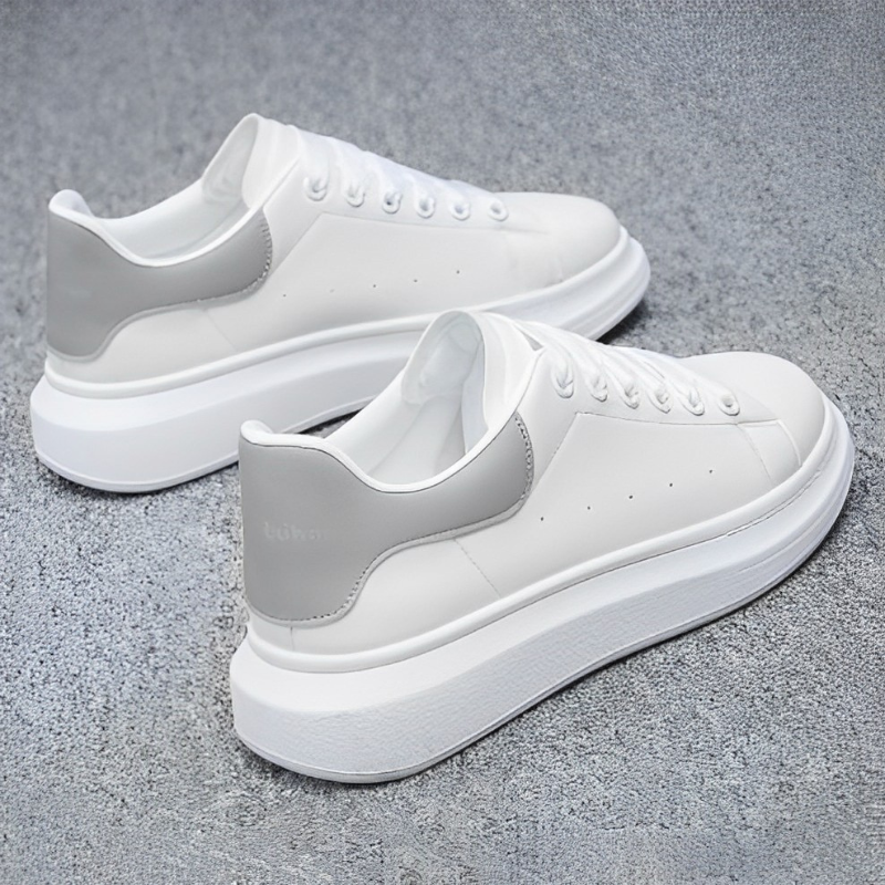 Men's Platform Sneakers – Lace-Up Chunky Sole White Casual Sneakers for Everyday Streetwear