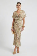 Auralia Floral V-Neck Midi Dress | Pleated Summer Wedding & Garden Party Dress