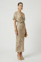Auralia Floral V-Neck Midi Dress | Pleated Summer Wedding & Garden Party Dress
