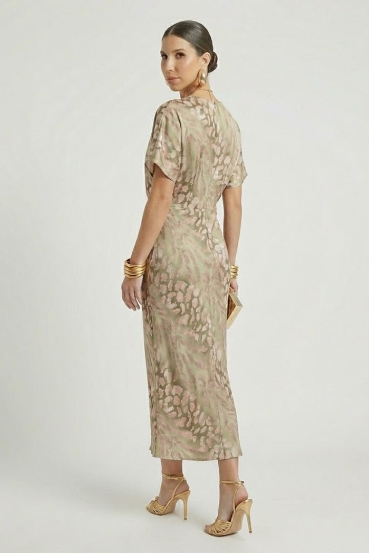 Auralia Floral V-Neck Midi Dress | Pleated Summer Wedding & Garden Party Dress