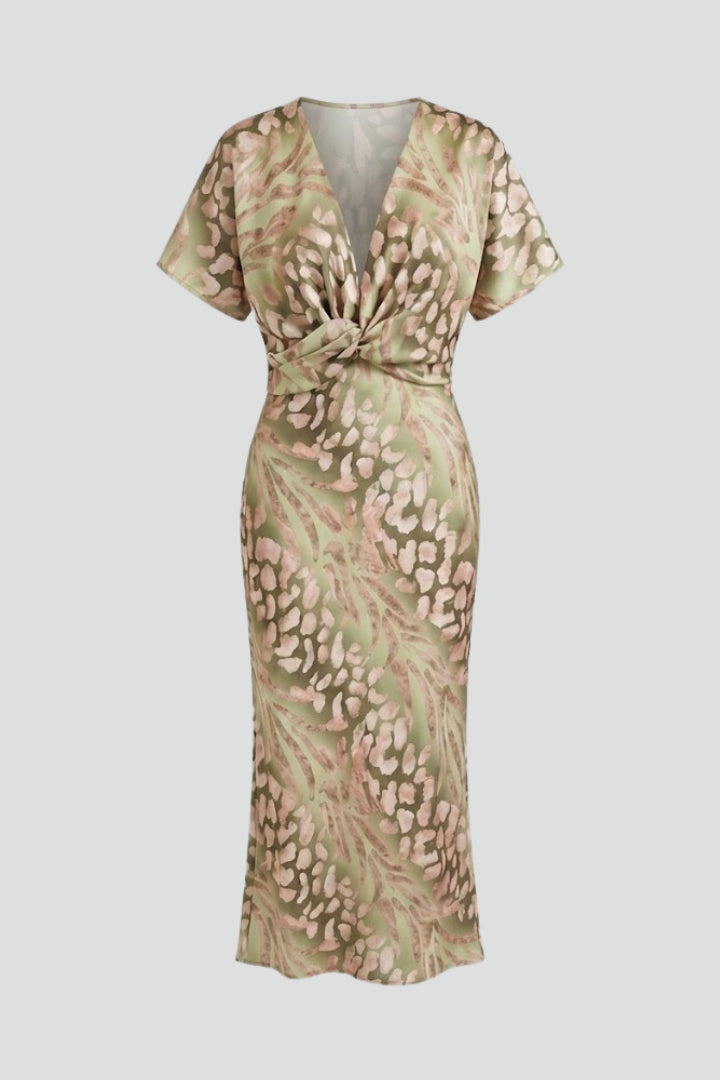 Auralia Floral V-Neck Midi Dress | Pleated Summer Wedding & Garden Party Dress