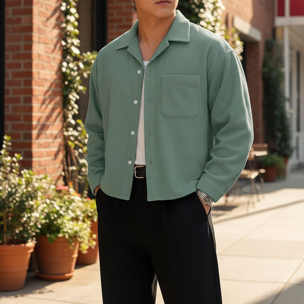 Men's Cropped Corduroy Shirt Jacket | Vintage Loose Fit