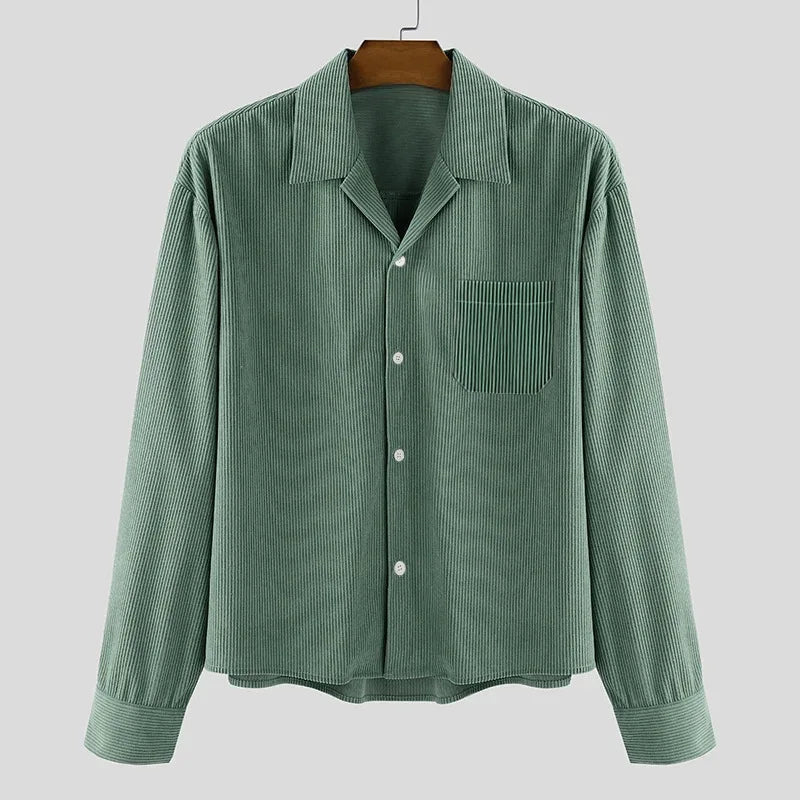 Men's Cropped Corduroy Shirt Jacket | Vintage Loose Fit