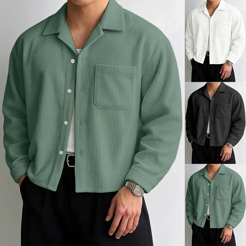 Men's Cropped Corduroy Shirt Jacket | Vintage Loose Fit