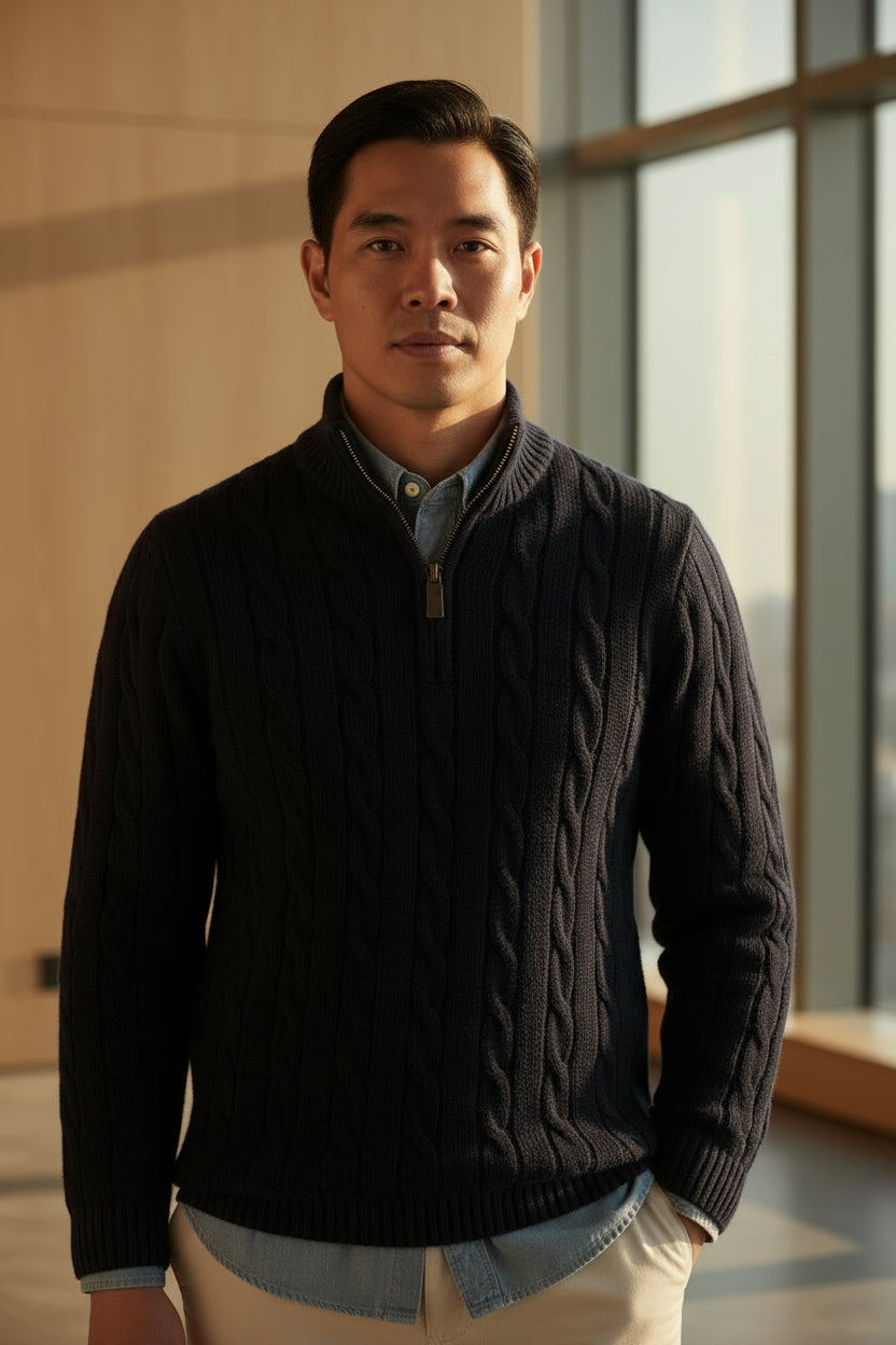 Men's Half-Zip Knit Sweater | Textured Vintage