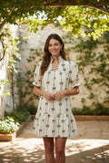 Aveline Bow Print Mini Dress | Puff Sleeve A-Line Summer Dress with Tiered Hem